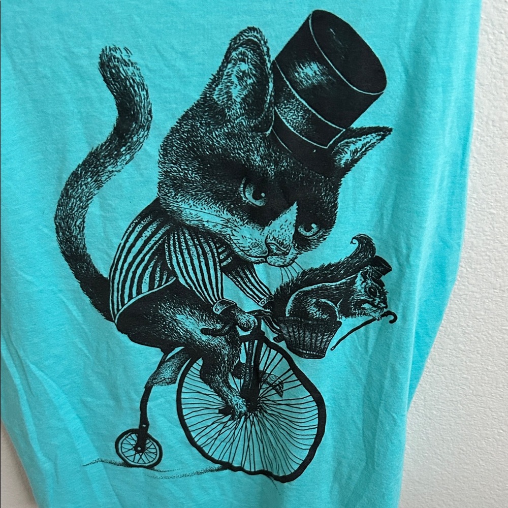 Next Level Apparel Turquoise Cat Graphic Tank Top